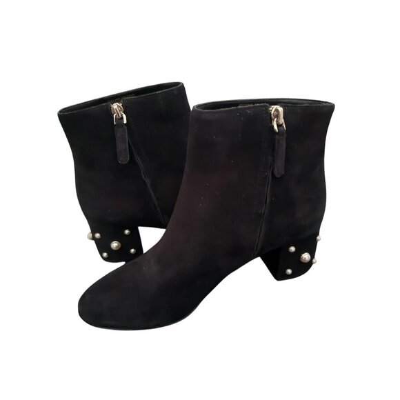 Kate Spade Womens Black Suede Taraji Faux Pearl Block Heel Bootie Sz 8.5 New - Picture 5 of 12